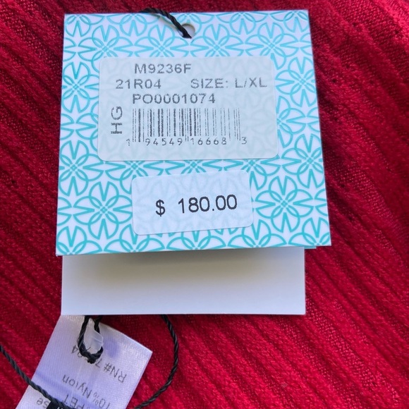 NWT New Ming Wang Red Striped Short Sleeve Cozy Knit Poncho Top Size L/XL - Picture 7 of 11